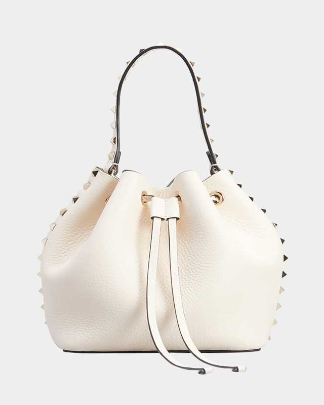 Rockstud Drawstring Leather Bucket Bag